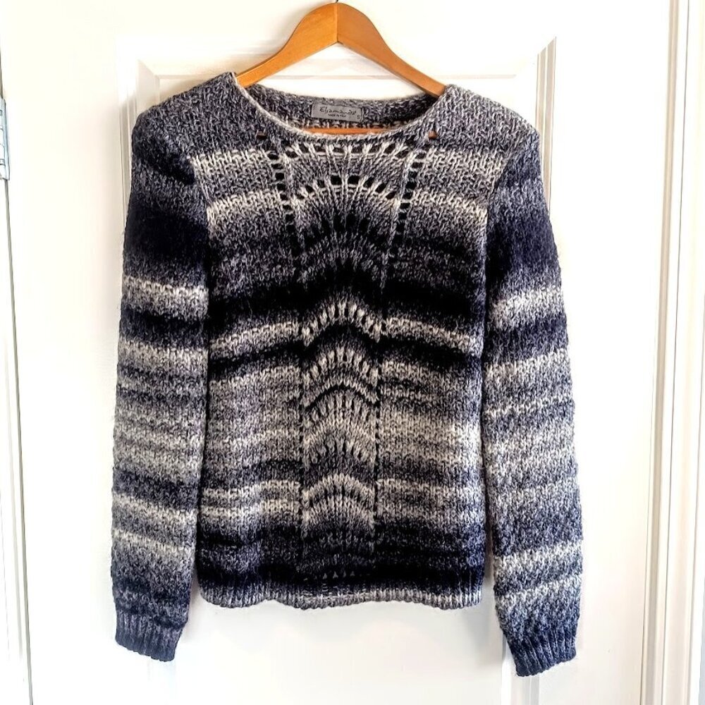 Elsamanda Grey Crochet Knit Italian Wool Sweater - Picture 2 of 6